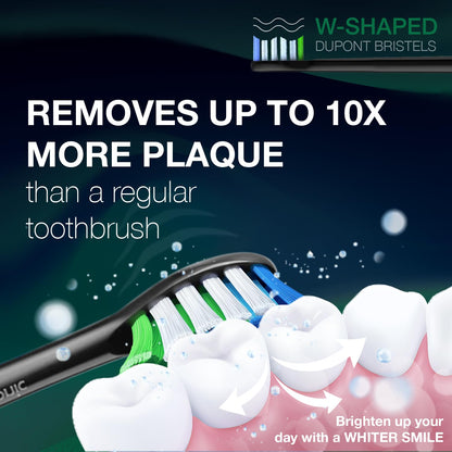 Wagner & Stern WHITEN+ Edition. Whitening electric toothbrush with pressure sensor. Offers 5 brushing modes, 3 intensities, 8 soft brush heads, and a luxury travel case. (Green)