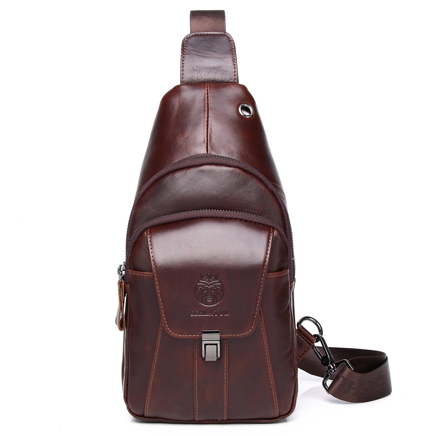 LUKZIJAES Genuine Leather Sling Bag for Men Casual Crossbody Shoulder Chest Pack Daypack Outdoor Travel Hiking Backpack (#10-Coffee)
