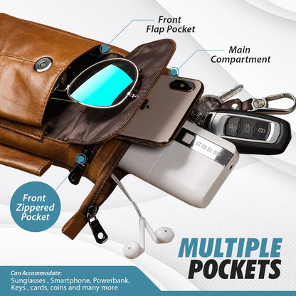 Hengwin Genuine Leather Cell Phone Holster Fit for iPhone 17 16 15 14 13 Pro Max Samsung Galaxy Note9 S24 S25 Ultra Wallet Case with Belt Clip Passport Pouch Small Crossbody Purse Shoulder Bag (Brown)