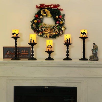 Homemory Flameless Christmas Nativity Scene Candles, Battery Operated LED Pillar Religion Candles, Nativity Sets Indoor Outdoor Decor for Xmas Holiday Home Decor, Remote Timer, Christmas Decor, 5 Pack