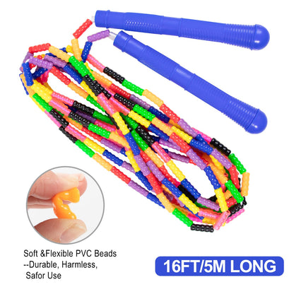 Double Dutch Jump Rope 16 Ft 2 Pack, Long Jump Rope for Kids Adults, Skipping Rope Soft Beaded Multiperson