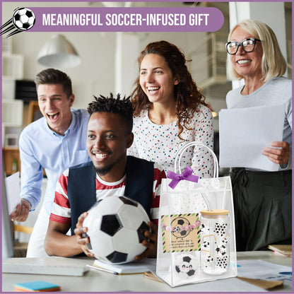 Roshtia 6 Pcs Soccer Lover Gifts Straw Glass Cup Support Doll Natural Stone Bracelet with Ribbon Card Bag Office Inspirational Gift for Coworker Team Player Sport Party Favor