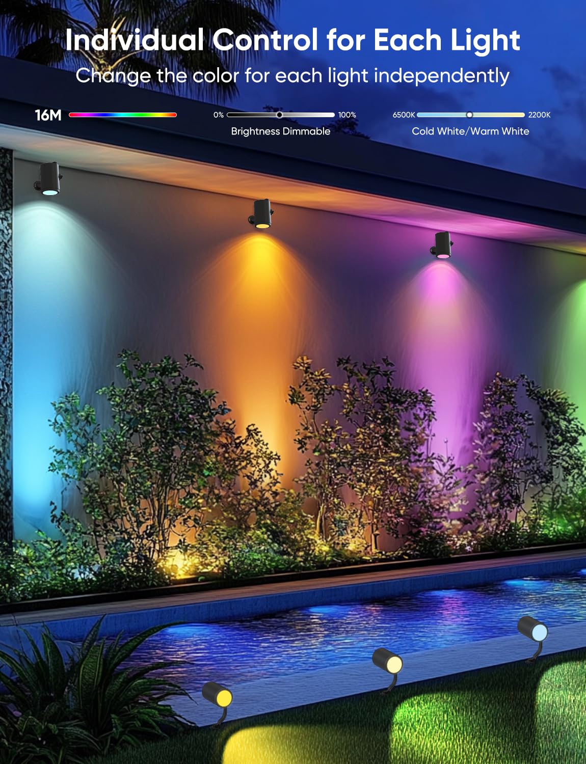 APPECK Smart Landscape Lighting Kit 36W, RGBCW Smart Landscape Lights 6 Pack, IP65 Waterproof Outdoor Spotlights, Alexa/Google Assistant Compatible, for Garden Pathway Yard Holiday Decor