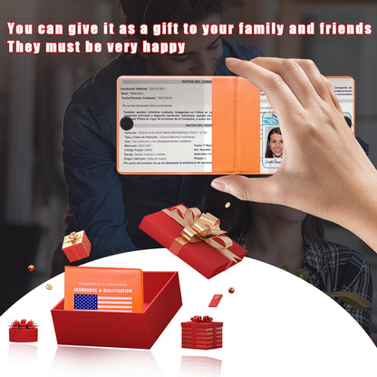 Ziciner Car Registration Insurance Holder, 2Pack Essential Auto PVC Card Document Glove Box Organizer with Velcro Closure, Universal Car Accessories for Men & Women (Orange/Blue Flag)