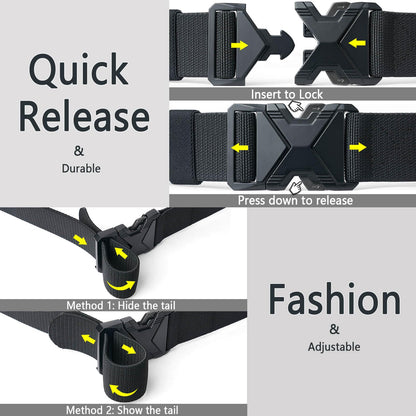 LionVII Heavy Duty Quick Release Belt, Elastic Stretch 1.5" Web Work Belts with Alloy Buckle for Waist Size Below 48" (Black)