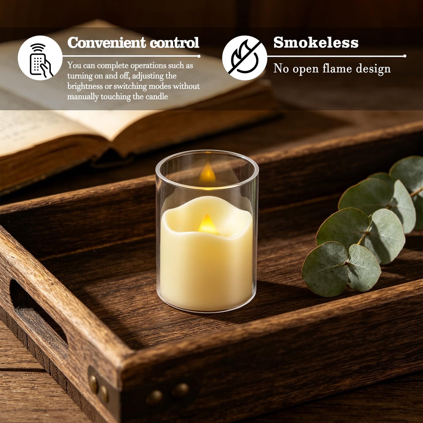 fclayvts 24 Pack Flameless LED Candles with Clear Glass Holder, Battery Operated Real Wax Tea Lights with Remote & Timer, Flickering Warm Light Fireless Votive Candles for Home Wedding Holiday Decor