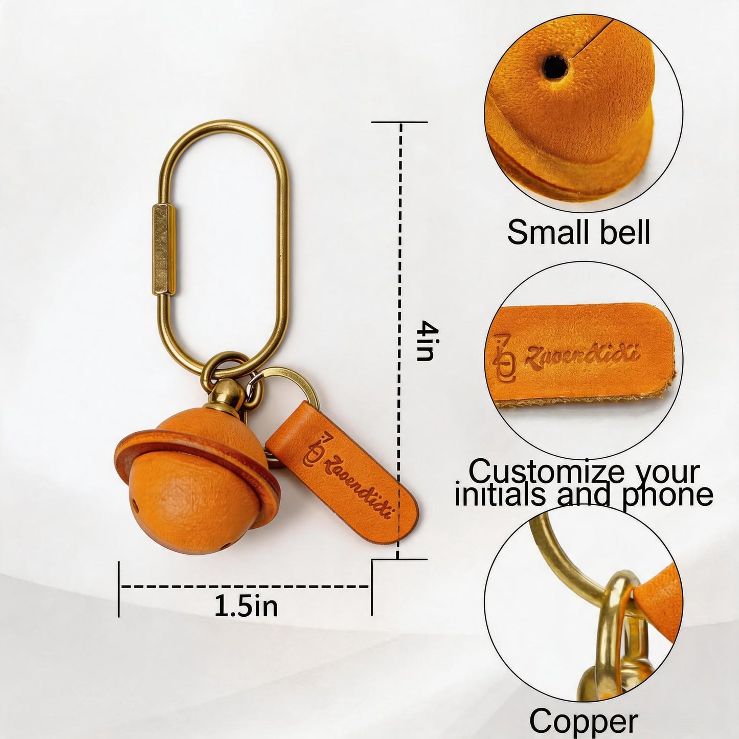 ZuoenXiXi Genuine Leather Saturn Bag Charm 3D Handmade Planet Bell Keychain, Luxury Handbag & Purse Accessory, Key Fob (yellow)