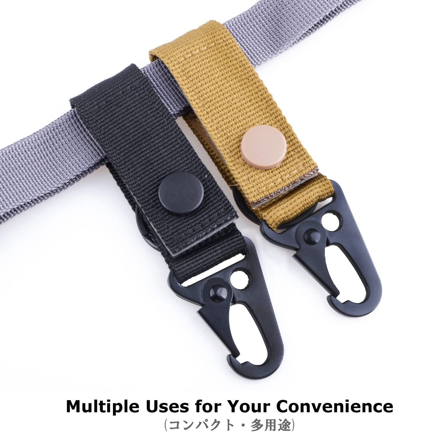 YAPJEB HK Style Sling Snap Hook Enlarged Mouth Clips Tactical Gear for Keyring Hang, Buckle and Paracord (#2 Khaki Molle Clips - 4 pcs)