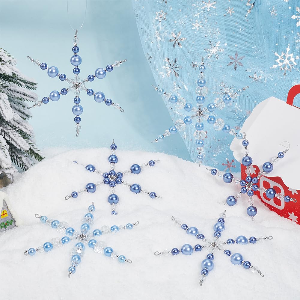 SOFPLATE 1 Box Beaded Snowflake Ornament Kit Crystal Snowflakes Decorations Glass Wire Frame Blue White Bead Christmas Ornament Craft for DIY Making Christmas Tree Chandelier Home Party Decor