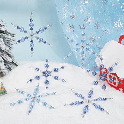 SOFPLATE 1 Box Beaded Snowflake Ornament Kit Crystal Snowflakes Decorations Glass Wire Frame Blue White Bead Christmas Ornament Craft for DIY Making Christmas Tree Chandelier Home Party Decor
