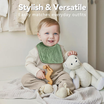 Wrrernsin Muslin Baby Bibs for Unisex Boys Girls, Cotton Drool Bib, Adjustable Newborn Bibs for Drooling and Teething
