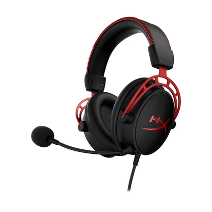 HyperX Cloud Alpha Gaming Headset Headphone Wired Detachable Noise Cancelling Microphone Dual Chamber Drivers Memory Foam Over-Ear Soft Leatherette for PC Xbox Nintendo Switch PS4 Black Red (Renewed)
