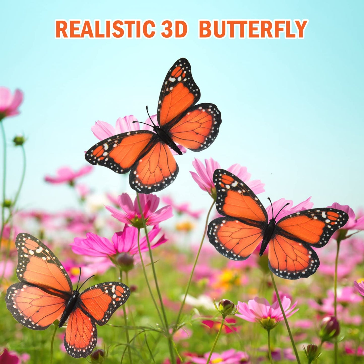 AQUEENLY 24 Pcs Monarch Butterfly Decorations Orange Butterflies for Crafts Premium Fake Butterflies Wall Decor for Room, Home, Wedding, Party (4.72'')