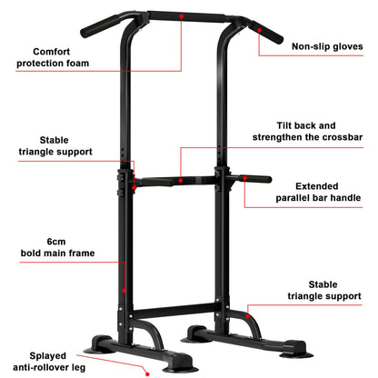 SogesHome Power Tower Pull Up Bar and Dip Station, Height Adjustable Dip Stand Exercise Machine for Home Gym, Multi-Functional Free Standing Strength Training Fitness Workout Station, Black