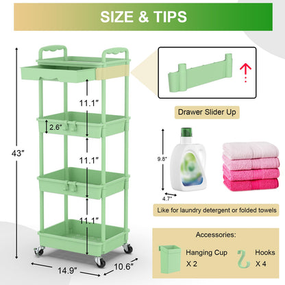 Goovilla 3 Tier Rolling Utility Cart Organizer with Removable Drawer, Stable and Sturdy Black Rolling Storage Carts with 2 Lockable Wheels for Bathroom, Kitchen, Snack, Craft, Makeup, Baby Essentials