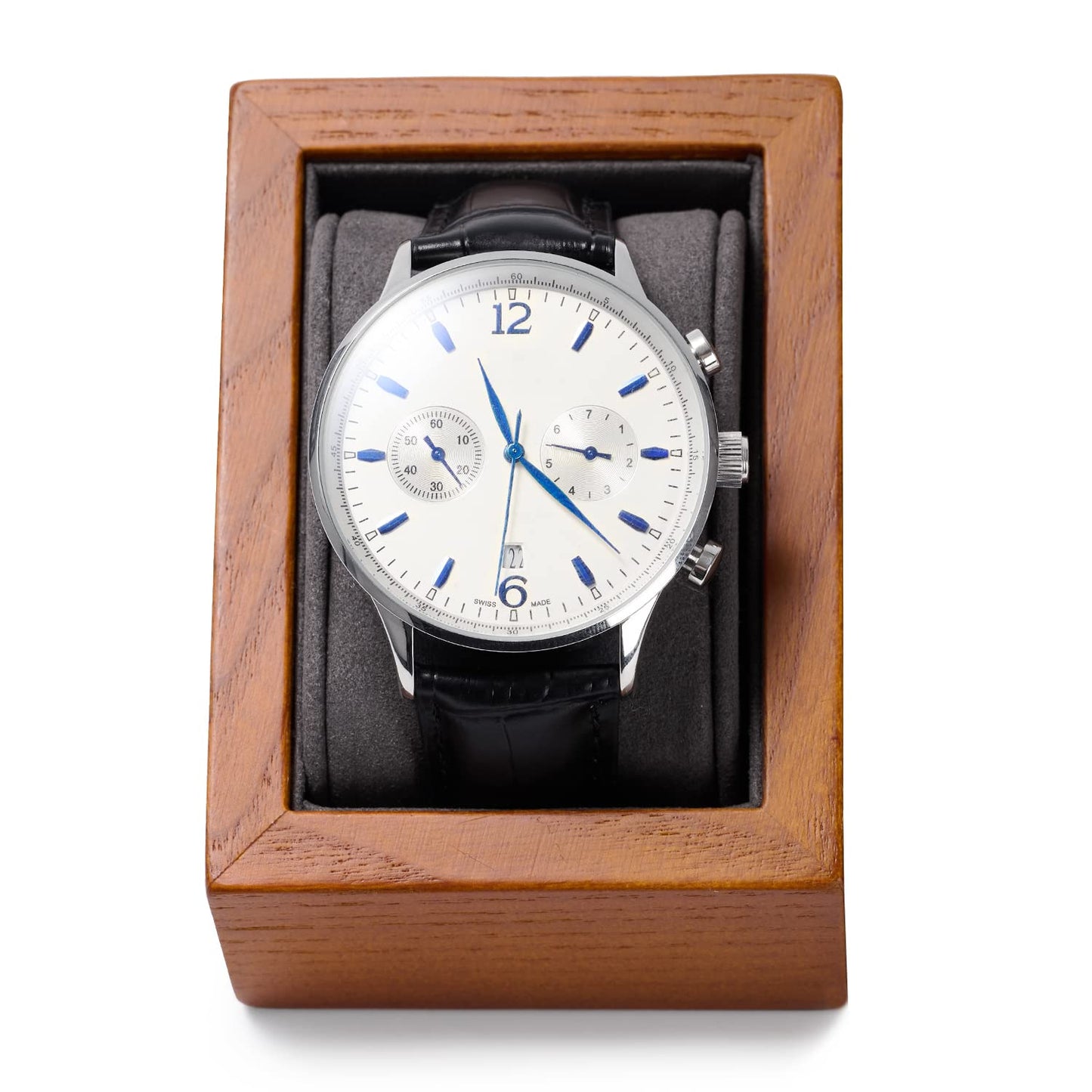 Papten Solid Wood Watch Box Holder Single Watch Travel Case for Men and Women With Microfiber Pillow (Grey)