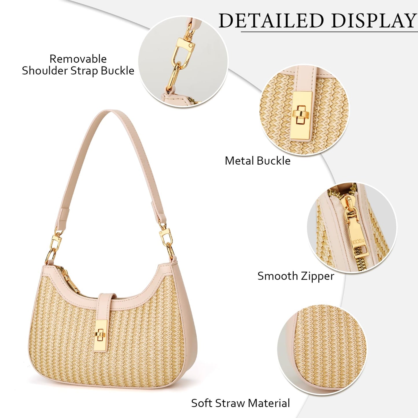 KKXIU Shoulder Bag for Women Cute Hobo Handbag and Vegan Leather Retro Small Clutch Purse with Zipper Closure