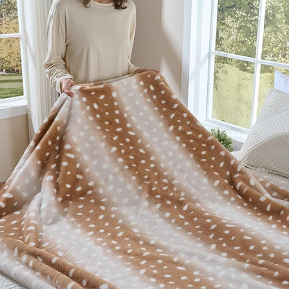 Krifey Faux Fur Blanket for Dorm Bed, Soft Couch Throw, Cozy Fuzzy Plush Thick Warm Blanket, Faux Rabbit Fleece, Christmas Birthday Gifts for Girls Women Mom, Room Decor, Deer Print, 60x80in