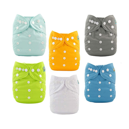 ALVABABY Baby Cloth Diaper 6 Pack with 12 Inserts One Size Cloth Diaper Covers Adjustable Washable Reusable for Baby Girls and Boys