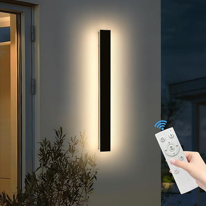 Mikeru 57inch Long LED Wall Light Fixtures, 10%-100% Dimmable Black Exterior Wall Sconces, 3000k-6000k Acrylic Invisible Exterior Wall Light for Porch Modern Outdoor Wall Mount Lighting