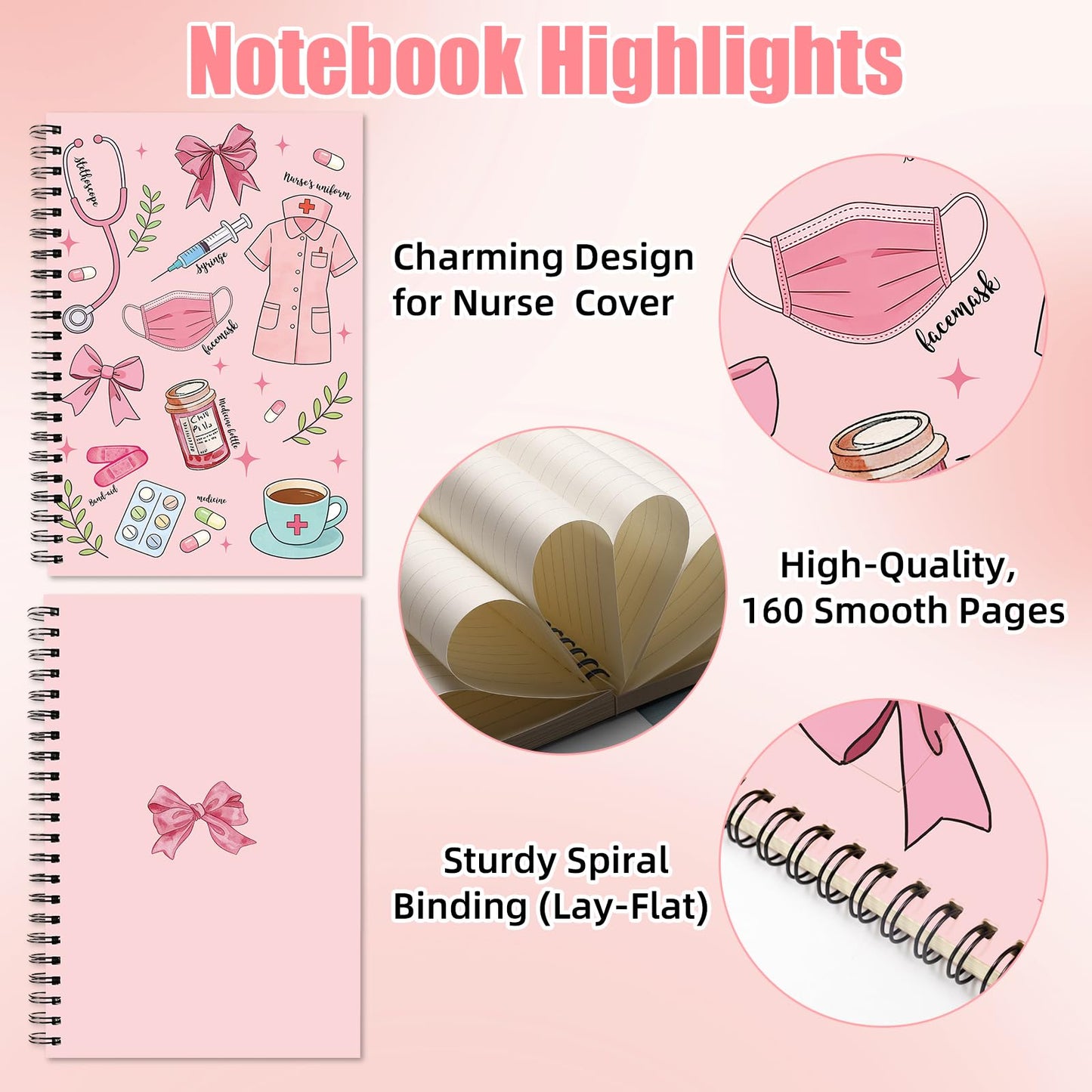 6 Pcs Nurse Week Gifts 2026 Pens Sticky Notes A5 Spiral Notebooks Makeup Bag Pencil Pouch for Nurse, Nurse Appreciation Day Christmas Birthday Gifts, School & Office Supplies for Nurse (Nurse)