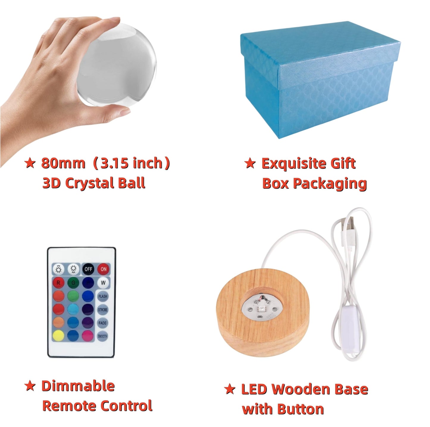 3D Crystal Ball Lamp with Lifelike LED Lion, 16 Color Changing Light, Dimmable Remote Control
