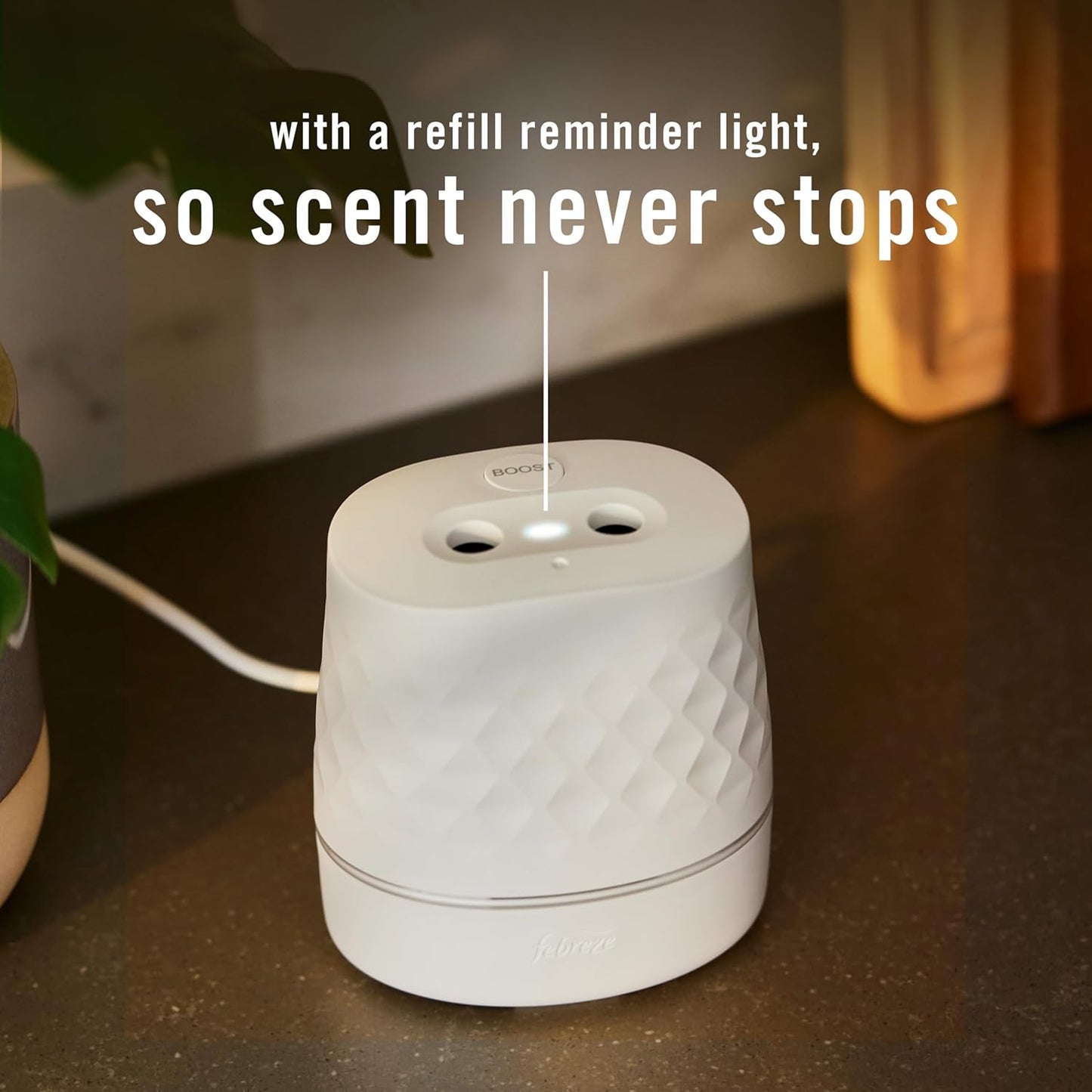 Febreze Plug Scent Booster Starter Kit, Oil Diffuser, Air Freshener Plug in, Continuous Scent Device + 2 Gain Original Refills