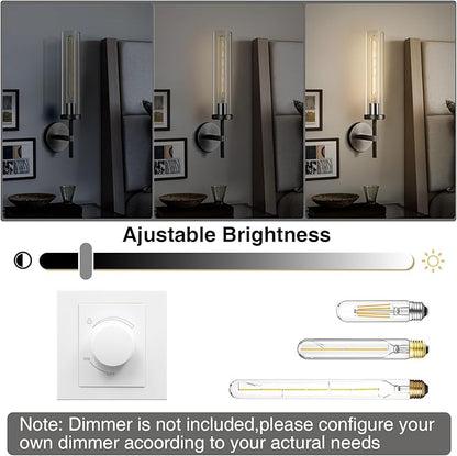 Matte Black Wall Sconce 19.48" Industrial Wall Lamp with Clear Glass Tube, Bathroom Vanity Lighting & Bedroom Hallway Staircase Sconces, Garage Entryway Porch Light Fixture(Including Bulb)