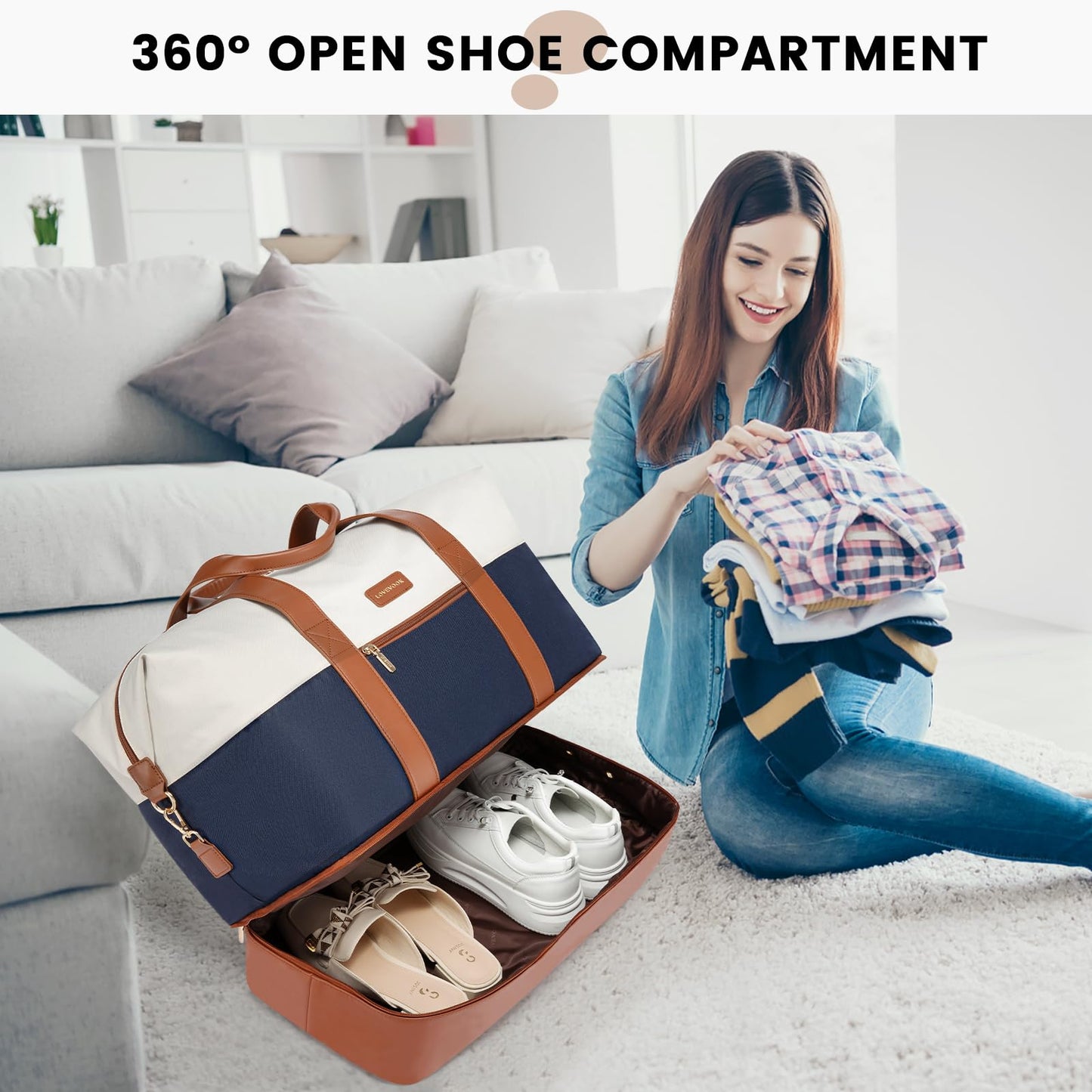 LOVEVOOK Weekender Bag, Large Travel Duffel Bag for Women with 7 Packing Cubes, Carry on Overnight Bag with Shoe Compartment, Mom Hospital Bags for Labor and Delivery