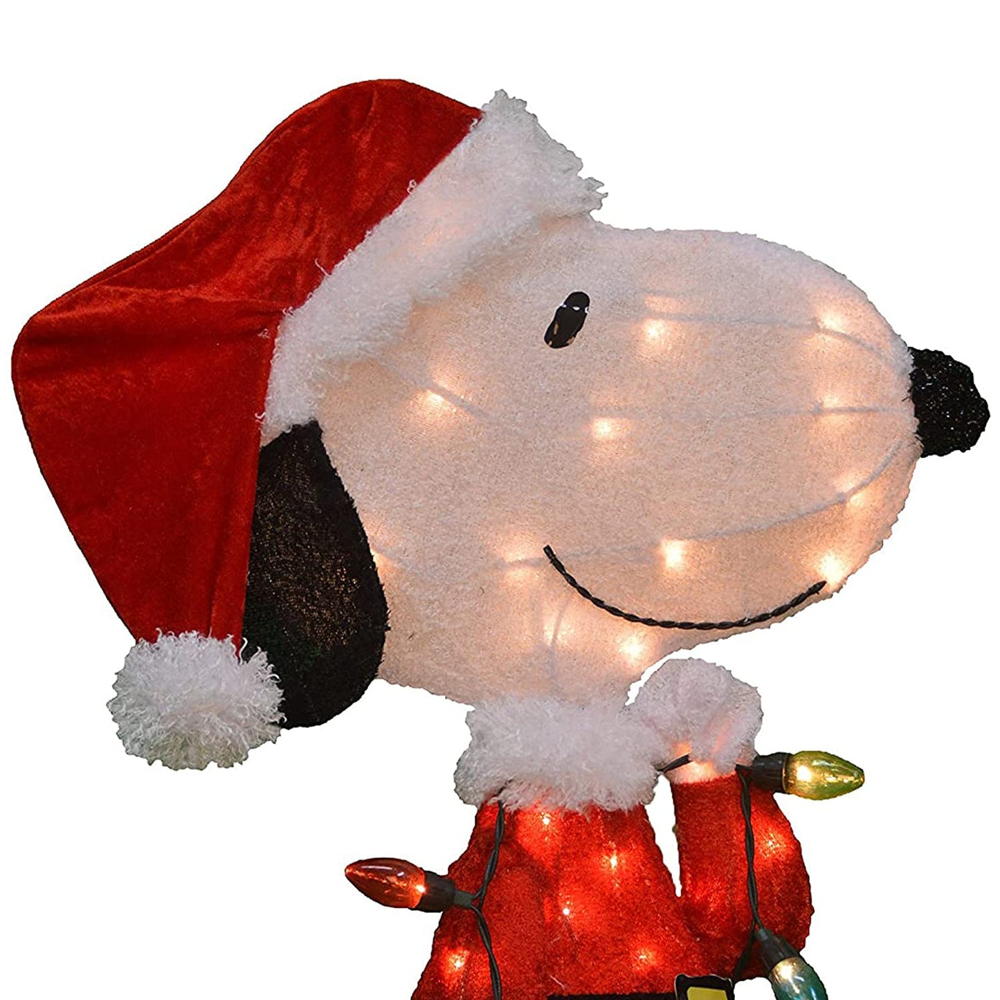 ProductWorks Peanuts Pre Lit 24 Inch Snoopy Santa Claus 2D Outdoor Indoor Christmas Lawn Yard Ornament Home Decoration with 35 Clear Lights and Stand