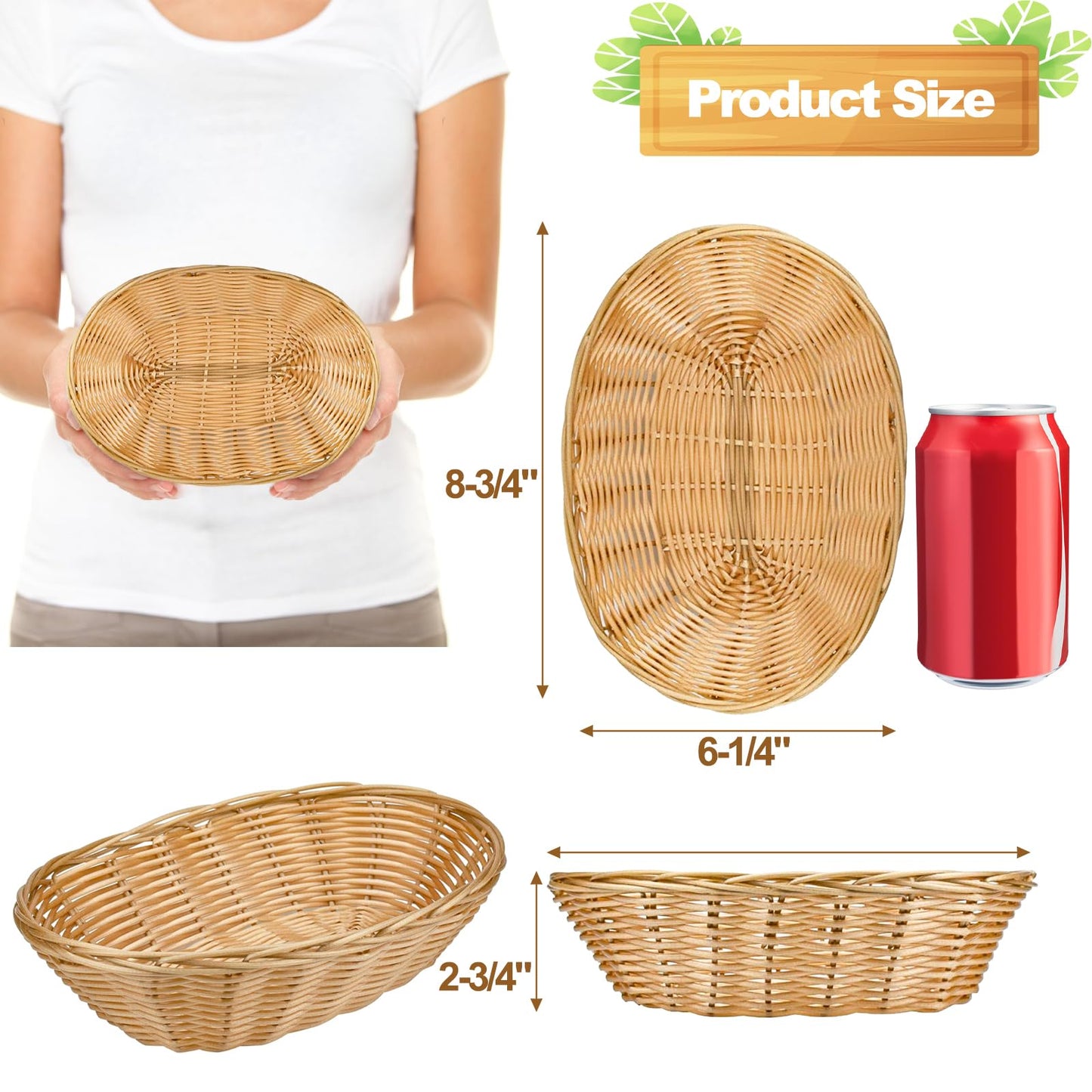 Yesland 16 Pack Plastic Oval Baskets, Food Storage & Fruit Basket, 8-3/4 x 6-1/4 x 2-3/4 Inches Basket Bin for Kitchen, Restaurant, Centerpiece Display