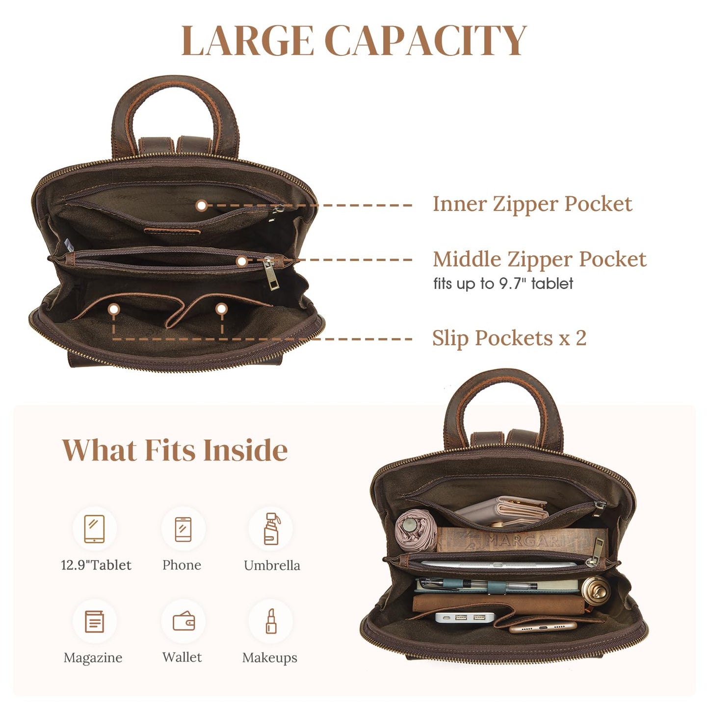 S-ZONE Small Leather Backpack Purse for Women Vintage Casual Daypacks Travel Rucksack Handbag