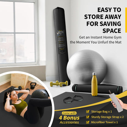 CAMBIVO Large Exercise Mat for Home Workout, 8'x6'/7'x5'/6'x4' (7 mm) Extra Thick Exercise Mat for Home Gym, Shoe-Friendly, Non-Slip Gym Mat for Jump Rope, Weights, Cardio, Fitness (Ink Black)