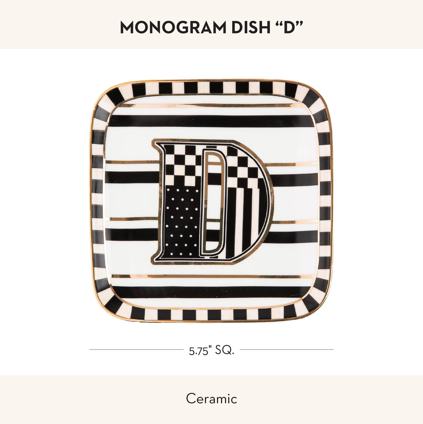 MACKENZIE-CHILDS Ceramic Monogram Dish, Decorative Letter Plate, 5.75 Inches, D