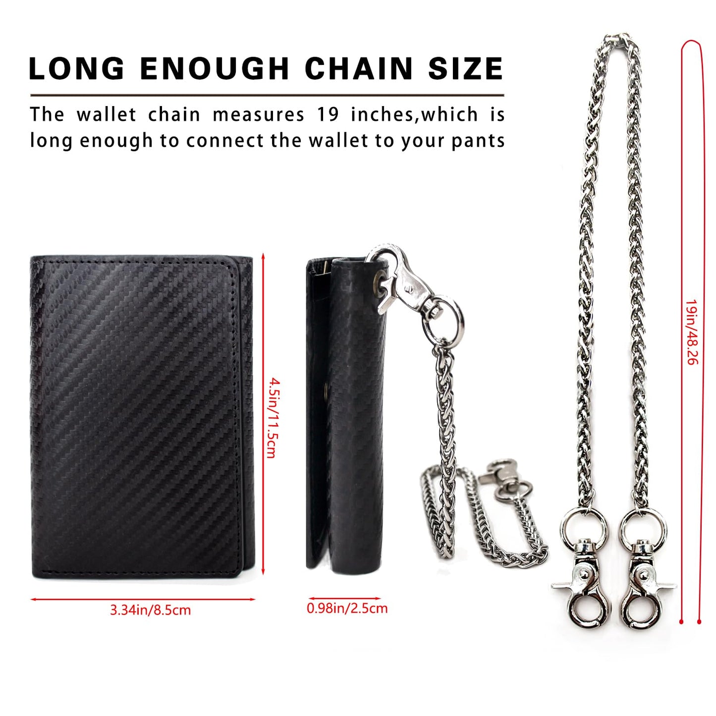 boshiho Real Leather RFID Blocking Bifold Wallets for Men Double Zipper Coin Pocket Purse with Anti-Theft Chain (#01 black)