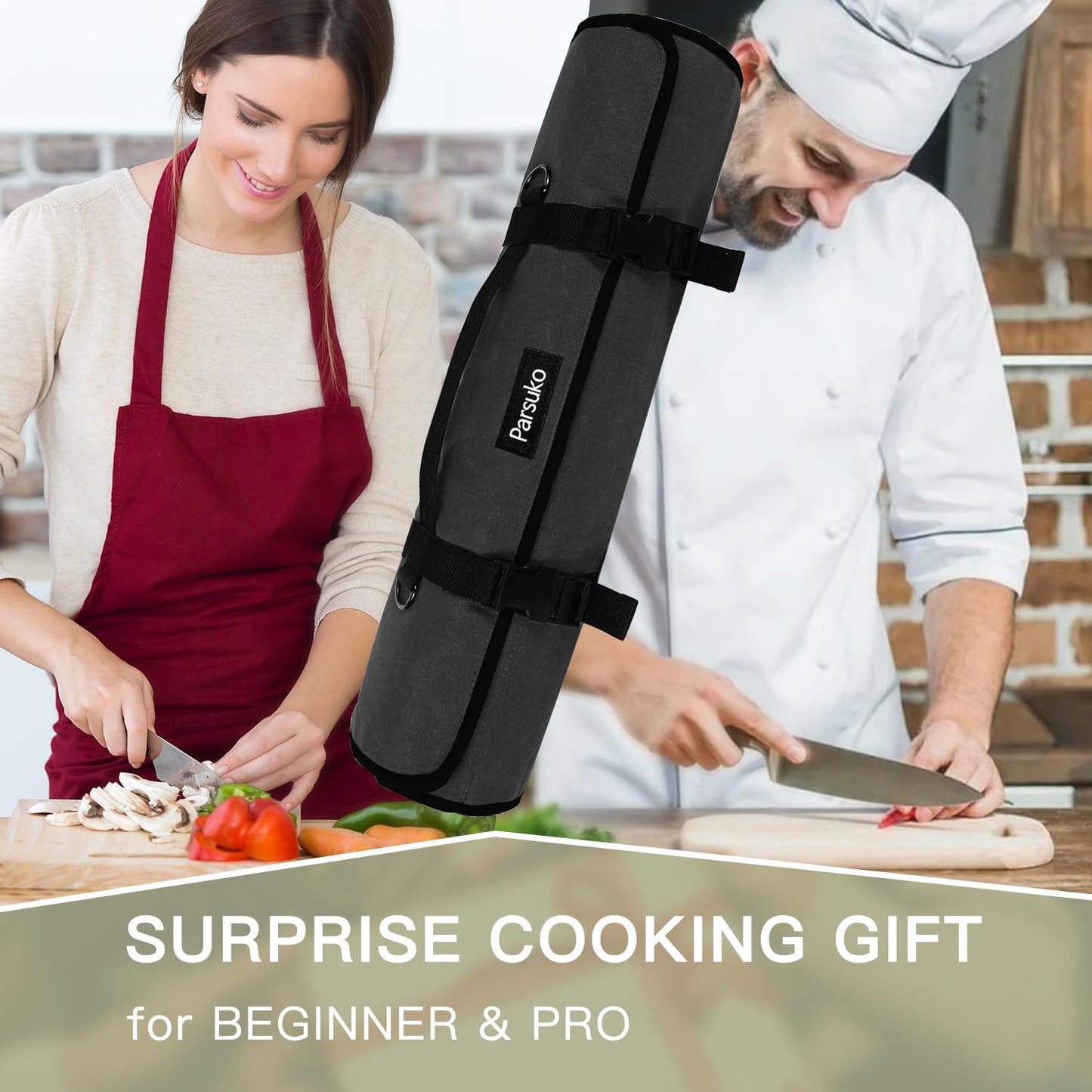 Chef Knife Roll Bag,Waterproof Waxed Canvas Knife Case Holds,Knives Roll Bags for Chefs Professional with Adjustable Strap,Chef Backpack (Black)