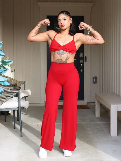 YEOREO Workout Leggings Womens No Front Seam Straight Leggings 31.5" High Waist Buttery Eddiy Gym Yoga Pants Red S