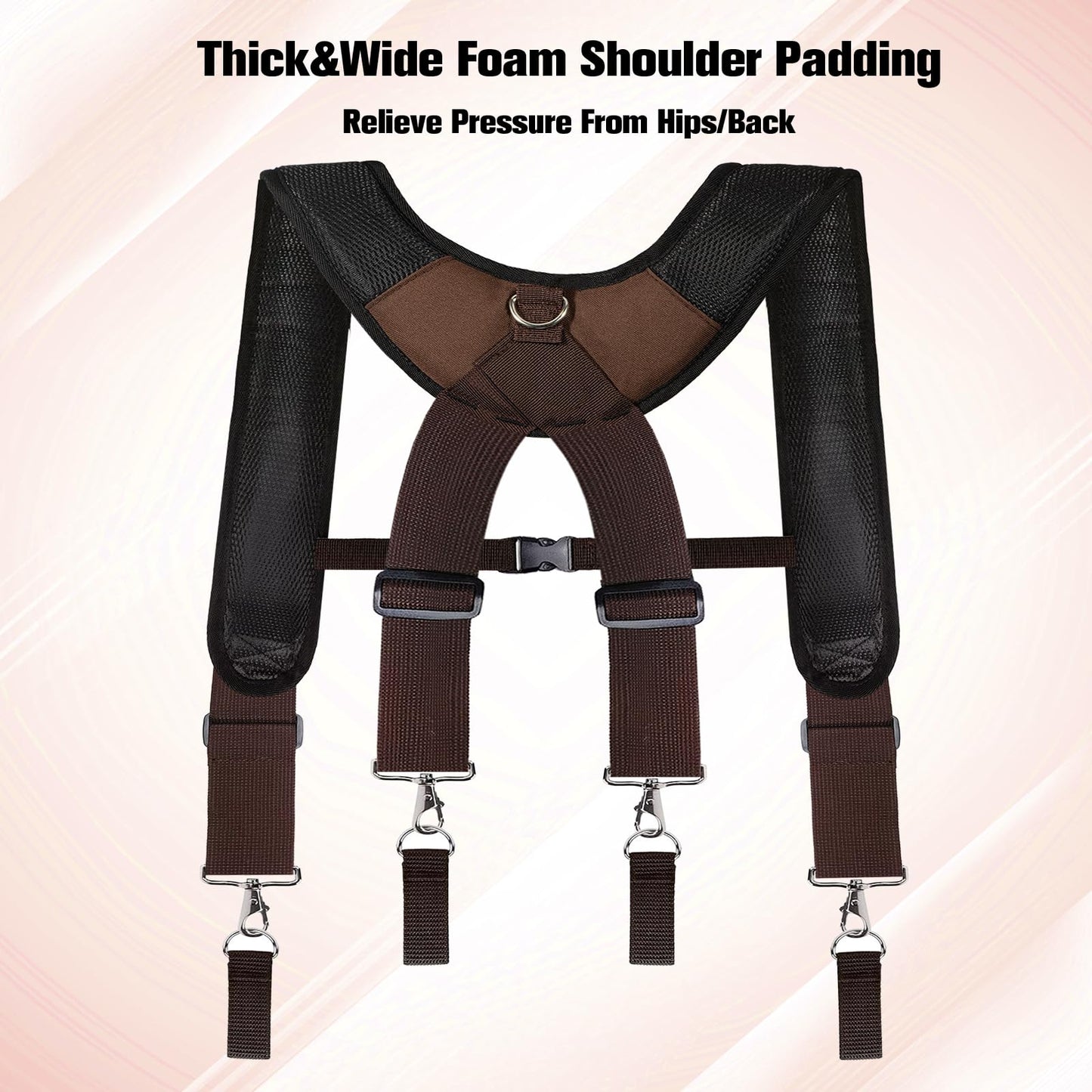 UMYLOV Tool Belt Suspenders for Men, Adjustable Padded Carpenter Tool Belt with Magnetic WristBand Multifunctional Pouch Pocket for Construction Workers (Brown)