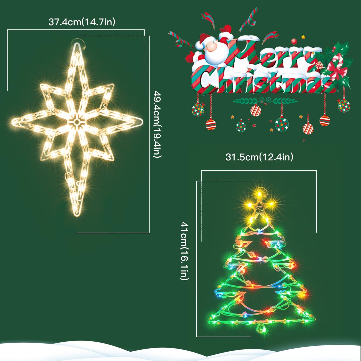 Xmasnova 2 Pack Christmas Window Lights, Double Side Christmas Sign Lamp Decoration For Holiday Indoor Wall Door Glass Decorations, Polaris