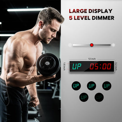 Dienmern Large Digital Gym Timer – Remote Control Gym Clock Wall with 9 Custom Modes Countdown/UP/Stopwatch/Interval, Workout Timer for Home Gym/Garage/Boxing/Outdoor Sport