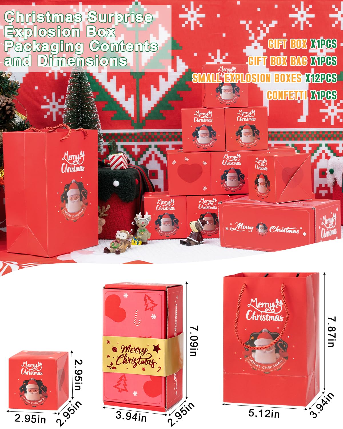 ASSRECT Exploding Gift Box - Christmas Surprise Box Pop Up with 12 Money Holders, Reusable Party Gift Box for Cash, Gifts, Xmas, Birthday, Party Supplies (Red)