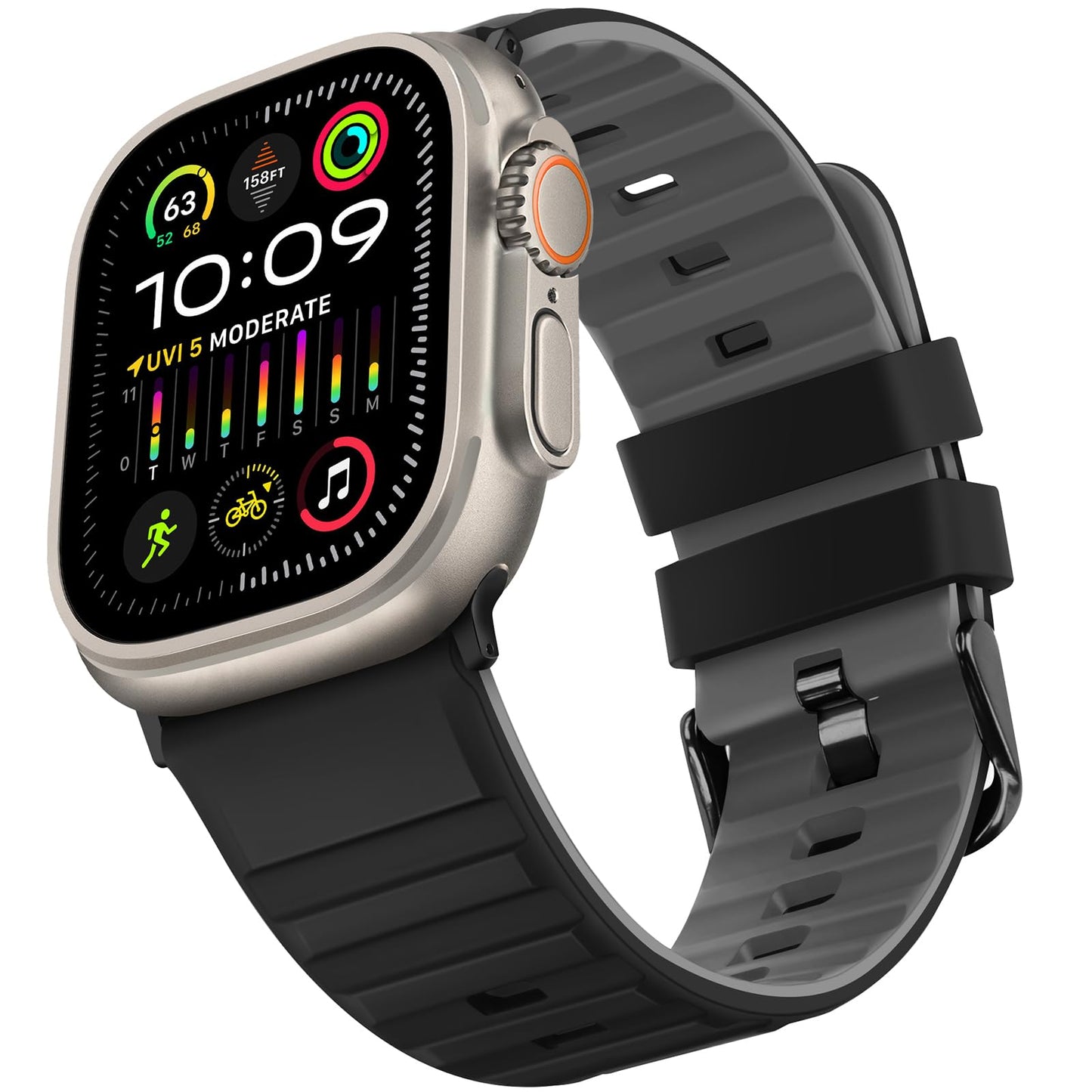 Suphart Bands Compatible with Apple Watch Band 49mm 46mm 45mm 44mm 42mm for Women Men Soft Silicone Sport Strap Designed for Apple Watch Ultra 2 Ultra SE Series 10 9 8 7 6 5 4 3 2 1, Black Grey