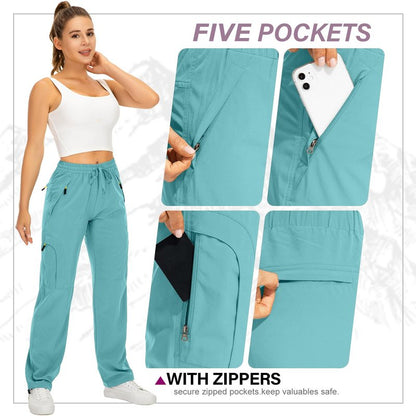 Toomett Women's Hiking Pants Quick Dry UPF 50 Travel Golf Pants Lightweight Camping Work Cargo Pants Zipper Pockets,6608,Lake Green,L