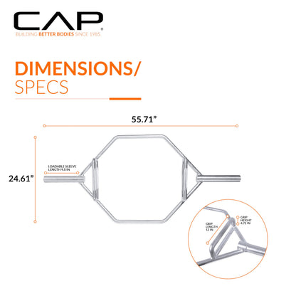 CAP Barbell Olympic Hex Trap Bar with Combo Grips, Shrug Deadlift Bar - Chrome