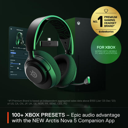 SteelSeries Arctis Nova 5X Wireless Multi-System Gaming Headset — Neodymium Magnetic Drivers — 100+ Audio Presets — 60 HR Battery — 2.4GHz or BT — ClearCast Gen2.X Mic — Xbox, PC, PS, Switch, Mobile