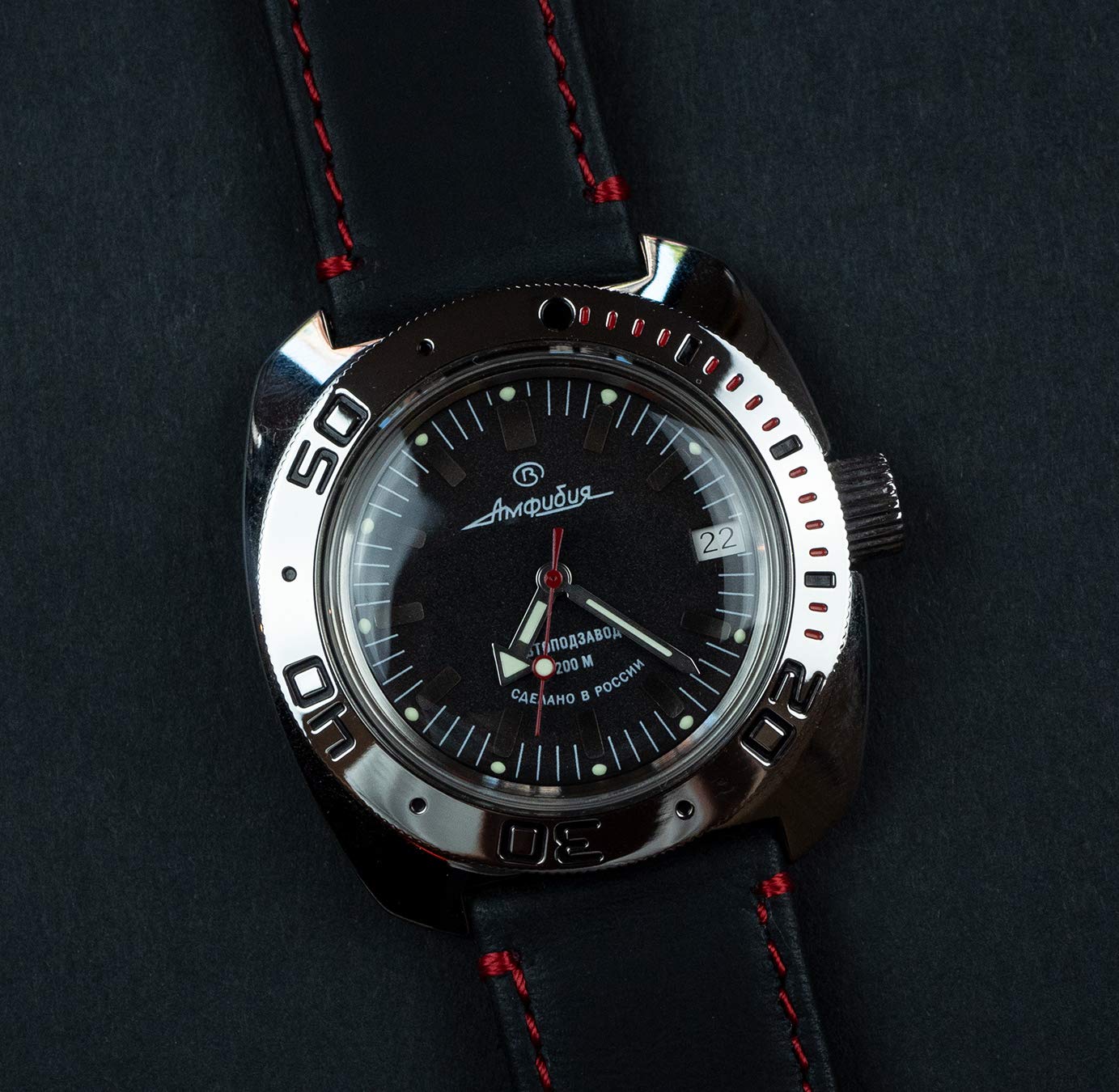BARTON WATCH BANDS Quick Release Top Grain Leather Watch Band Strap, Black Leather/Red Stitching (Black Buckle), 20mm