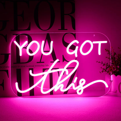 TOPQUALI You Got This Neon Sign,You Got This Sign,You Got This Wall Decor, Led Pink Quotes Motivational Neon Sign for Gym,Office Teamwork,Home Family Sayings,Gifts 16.1 * 10.4Inch