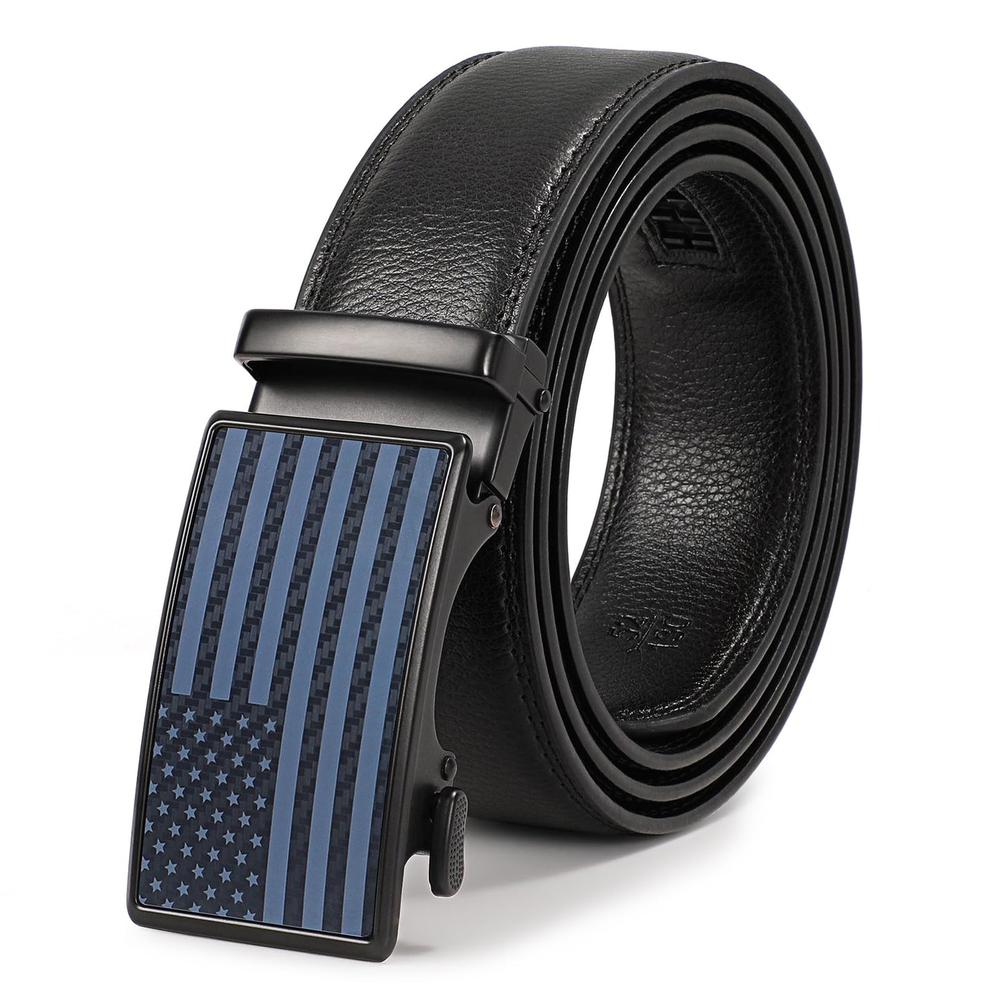 SANSTHS Mens Leather Belts Ratchet Black Dress Belt for Men with Automatic Slide Buckle Everyday Jeans Gift Belt for Him