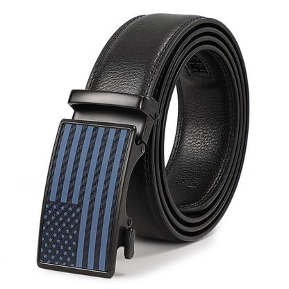 SANSTHS Mens Leather Belts Ratchet Black Dress Belt for Men with Automatic Slide Buckle Everyday Jeans Gift Belt for Him