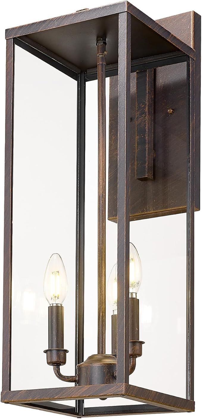 Bestshared Outdoor Wall Lantern, 24 Inch Tall Large Exterior Wall Lighting Fixtures with Clear Glass, Anti-Rust Transitional Outside Lantern Lamp for House Front Porch Doorway Patio (Rust, 24"-1 Pack)